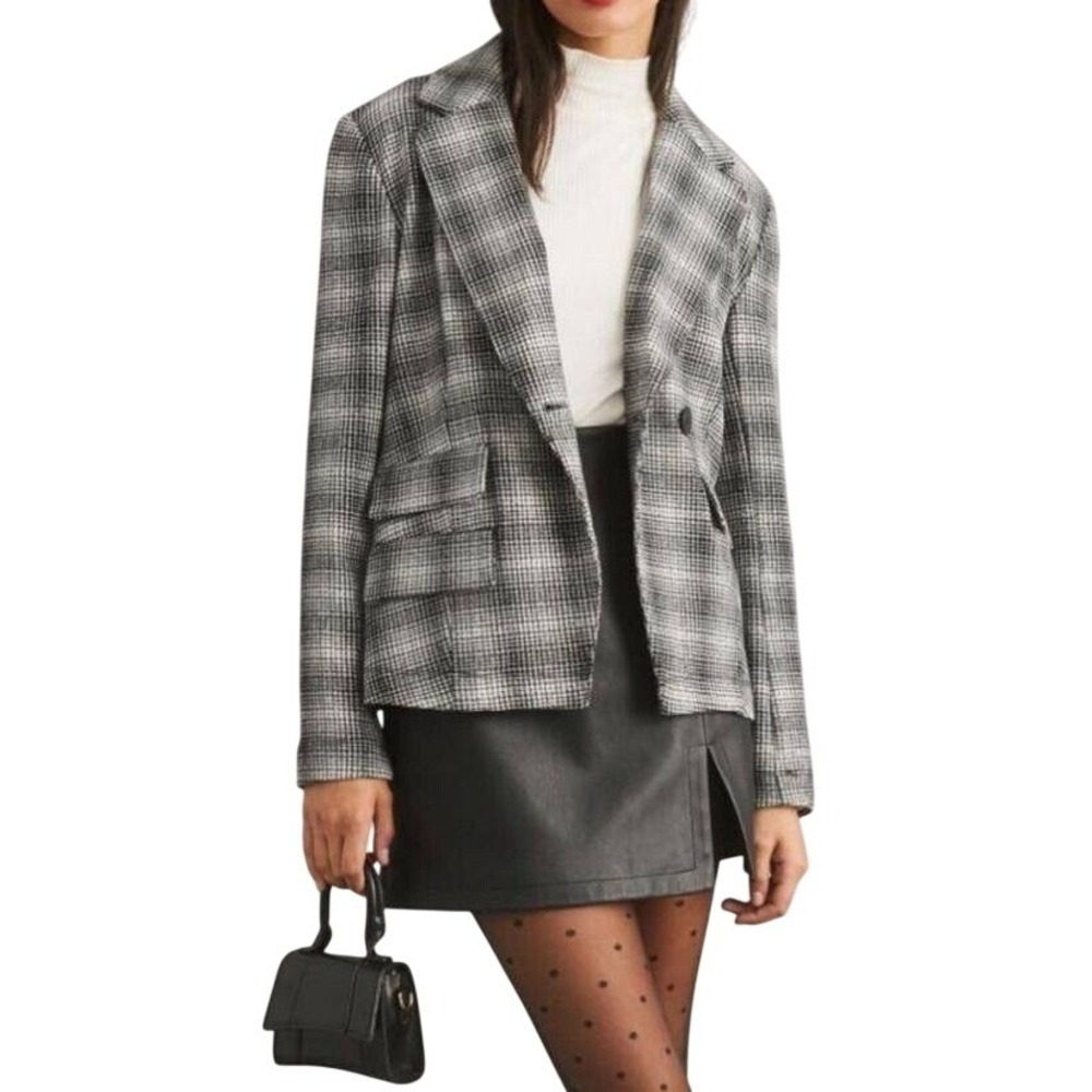 Maeve Anthropologie Womens‎ Black Plaid Single Button Blazer Size XXS Preppy